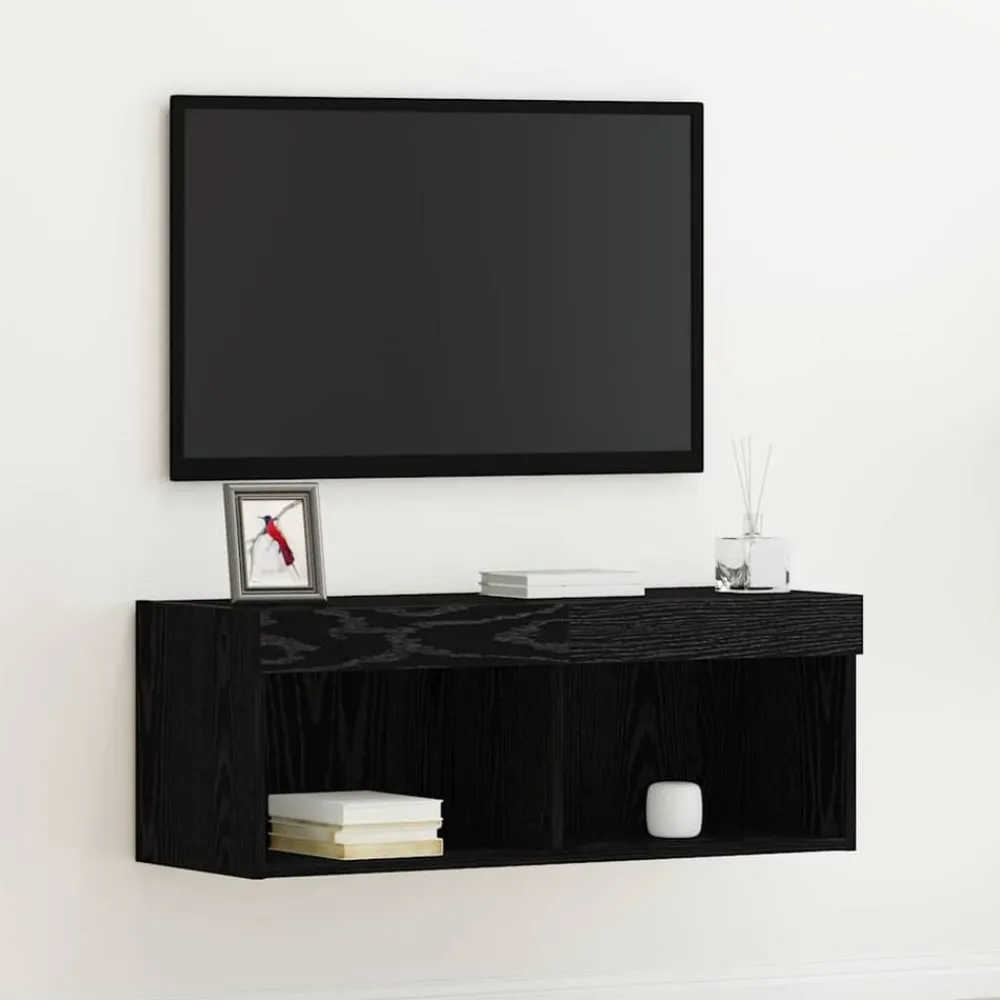Tv-Meubels*vidaXL Tv-meubelset met LED 80 x 30 x 30 cm Bewerkt hout Zwart eiken