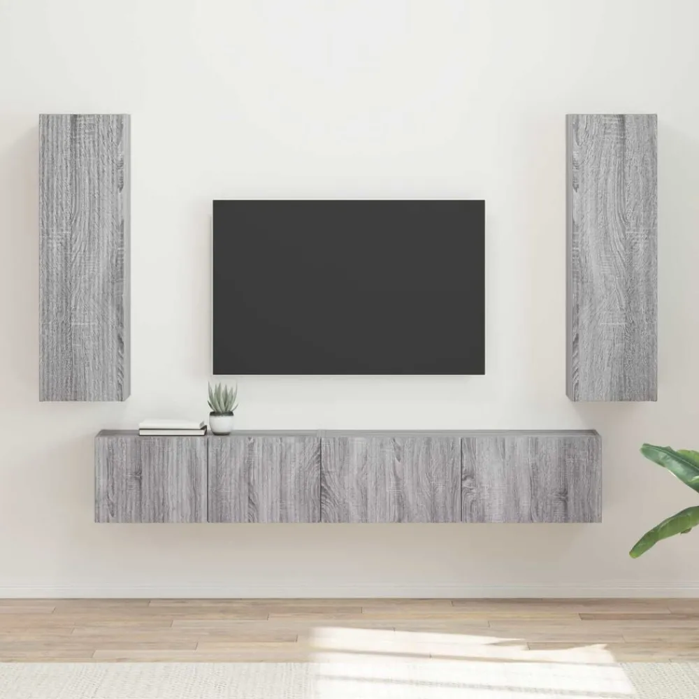 Tv-Meubels*vidaXL Tv-meubelset Wandgemonteerd 3 pcs Bewerkt hout Grijs sonoma