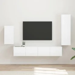 Tv-Meubels*vidaXL Tv-meubelset Wandgemonteerd 4 pcs Bewerkt hout Hoogglans wit