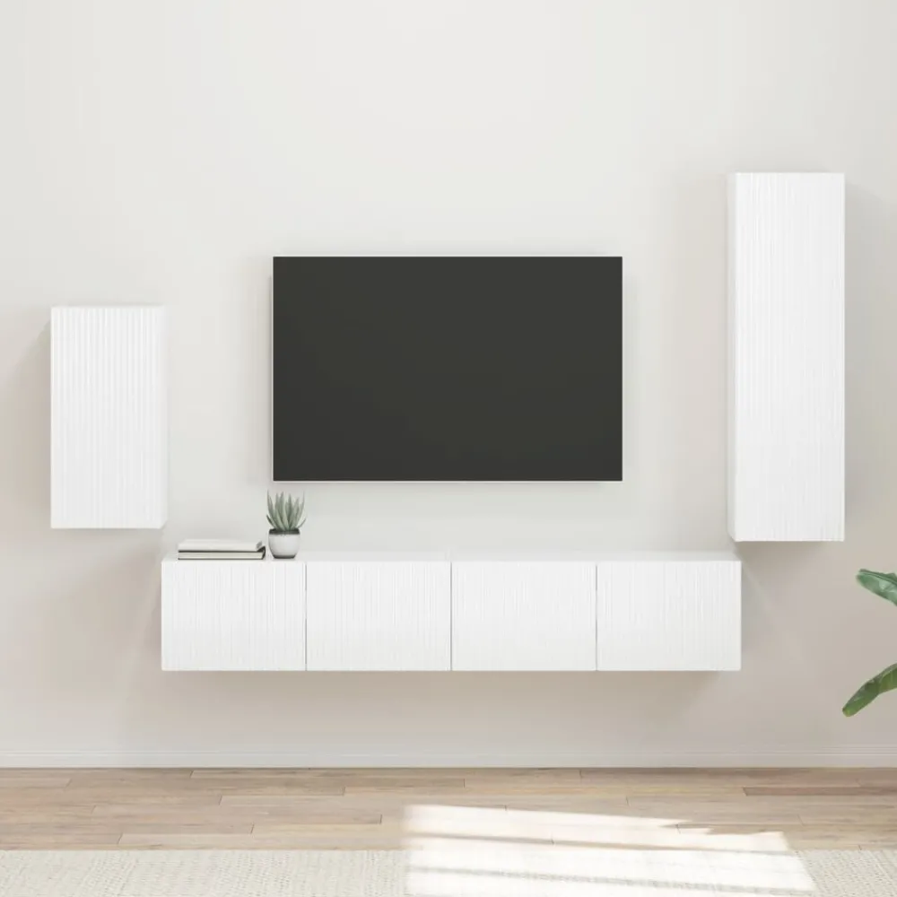 Tv-Meubels*vidaXL Tv-meubelset Wandgemonteerd 4 pcs Bewerkt hout Hoogglans wit
