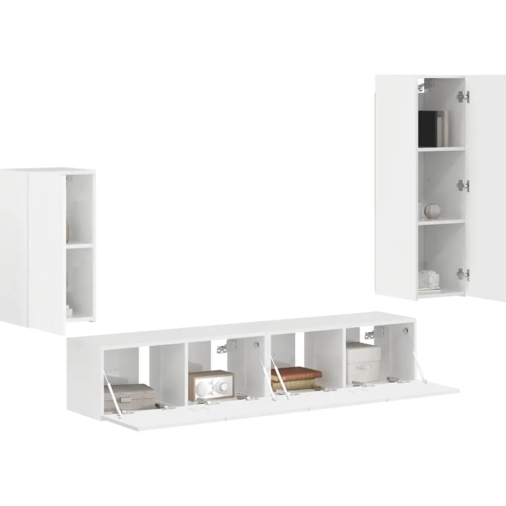 Tv-Meubels*vidaXL Tv-meubelset Wandgemonteerd 4 pcs Bewerkt hout Hoogglans wit