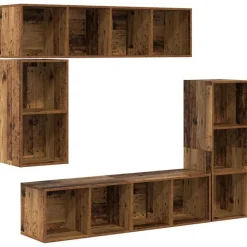 Tv-Meubels*vidaXL Tv-meubelset Wandgemonteerd 4 pcs Oudhout Bewerkt hout Oud hout