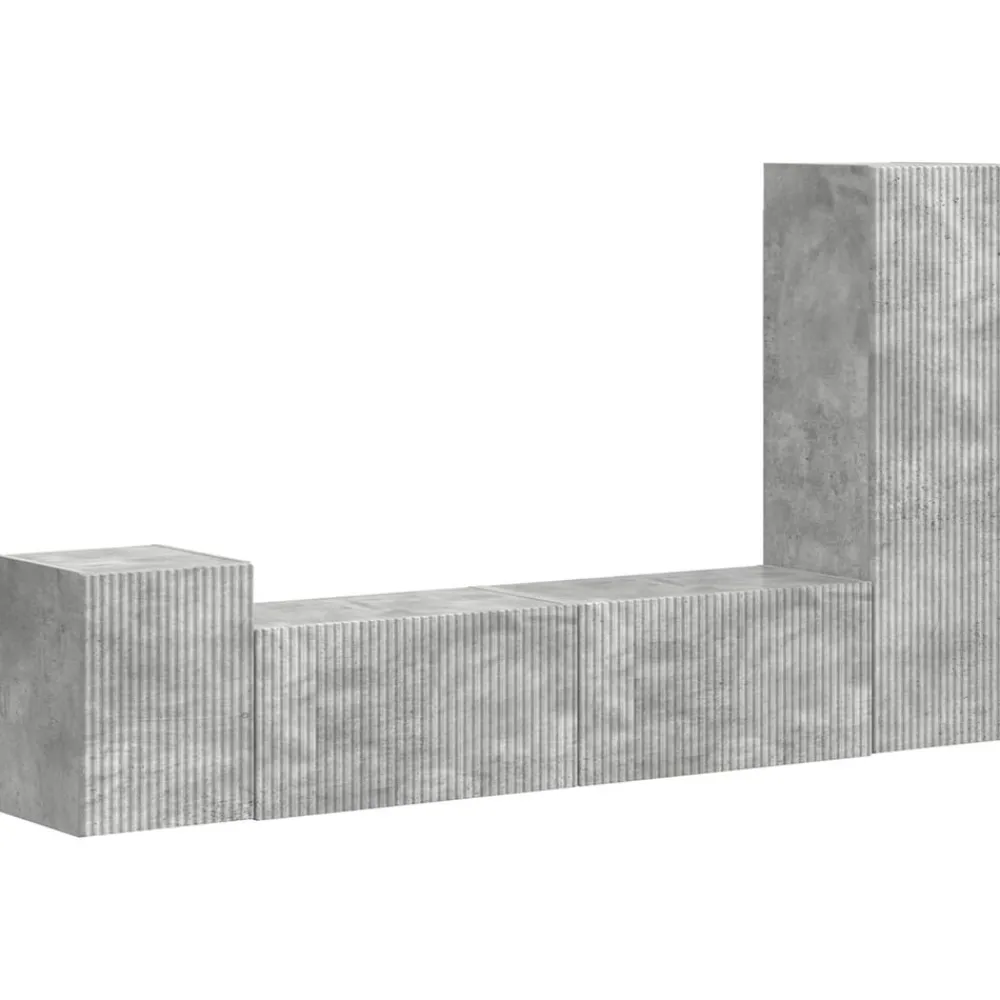 Tv-Meubels*vidaXL Tv-meubelset Wandgemonteerd 4 pcs Beton Grijs Bewerkt hout Betongrijs