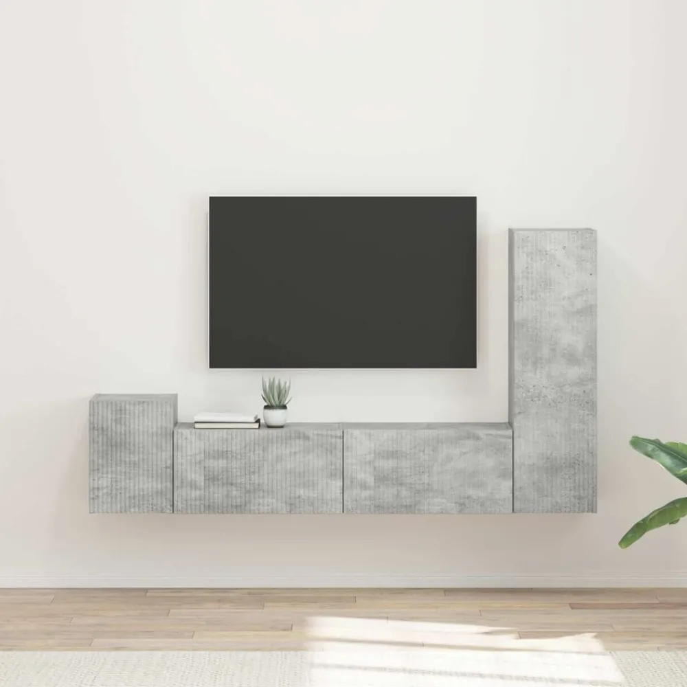 Tv-Meubels*vidaXL Tv-meubelset Wandgemonteerd 4 pcs Beton Grijs Bewerkt hout Betongrijs