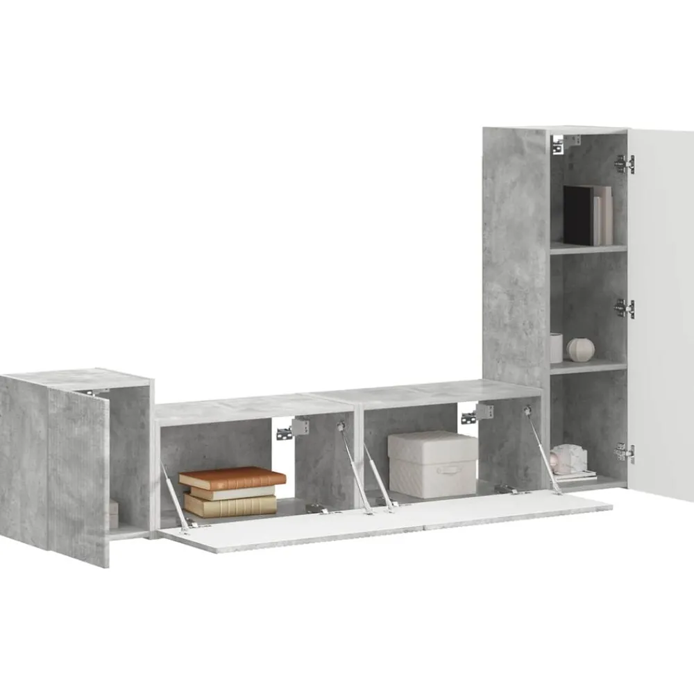 Tv-Meubels*vidaXL Tv-meubelset Wandgemonteerd 4 pcs Beton Grijs Bewerkt hout Betongrijs