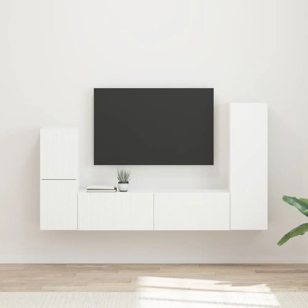 Tv-Meubels*vidaXL Tv-meubelset Wandgemonteerd 4 pcs Bewerkt hout Wit