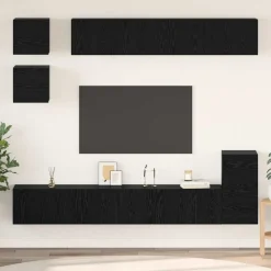 Tv-Meubels*vidaXL Tv-meubelset Wandgemonteerd 8 pcs Bewerkt hout Zwart eiken