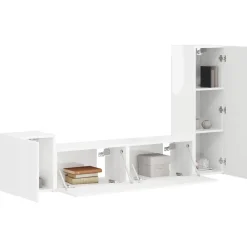 Tv-Meubels*vidaXL Tv-meubelset Wandgemonteerd 4 pcs Bewerkt hout Hoogglans wit