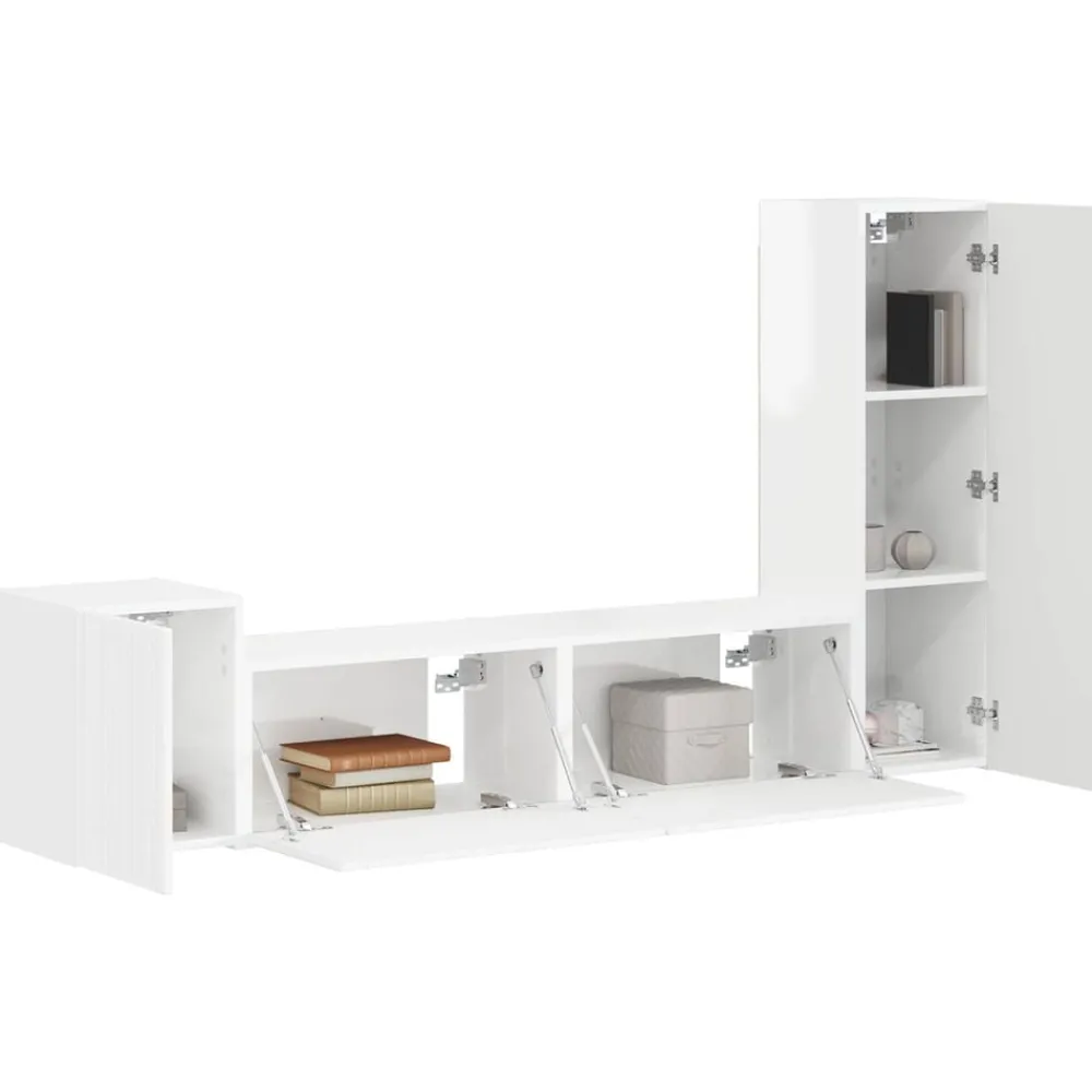 Tv-Meubels*vidaXL Tv-meubelset Wandgemonteerd 4 pcs Bewerkt hout Hoogglans wit