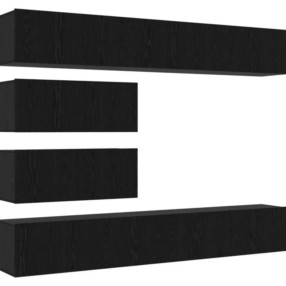Tv-meubelset Wandgemonteerd 4 pcs Zwart eiken Bewerkt hout>vidaXL New