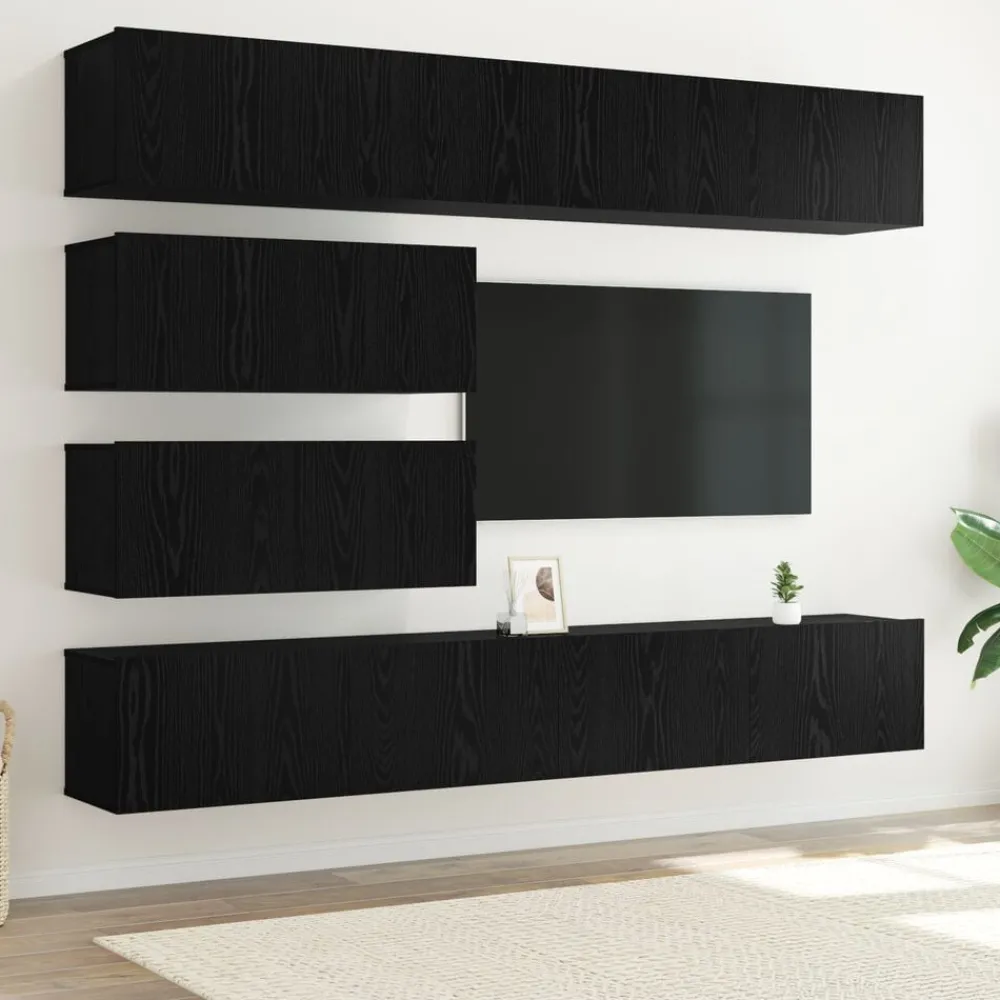 Tv-meubelset Wandgemonteerd 4 pcs Zwart eiken Bewerkt hout>vidaXL New