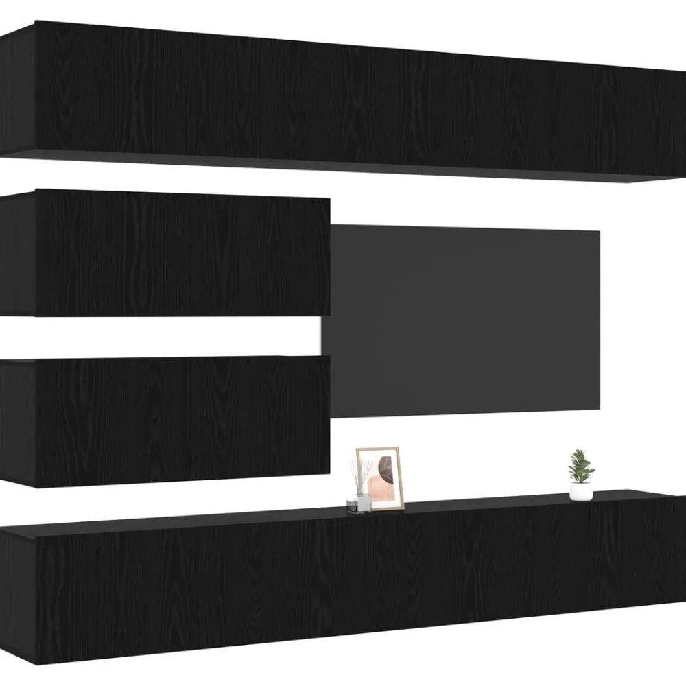 Tv-meubelset Wandgemonteerd 4 pcs Zwart eiken Bewerkt hout>vidaXL New