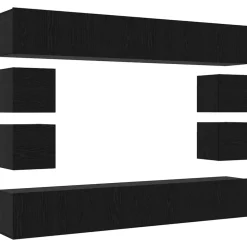 Tv-meubelset Wandgemonteerd Zwart Eiken Bewerkt hout>vidaXL Online