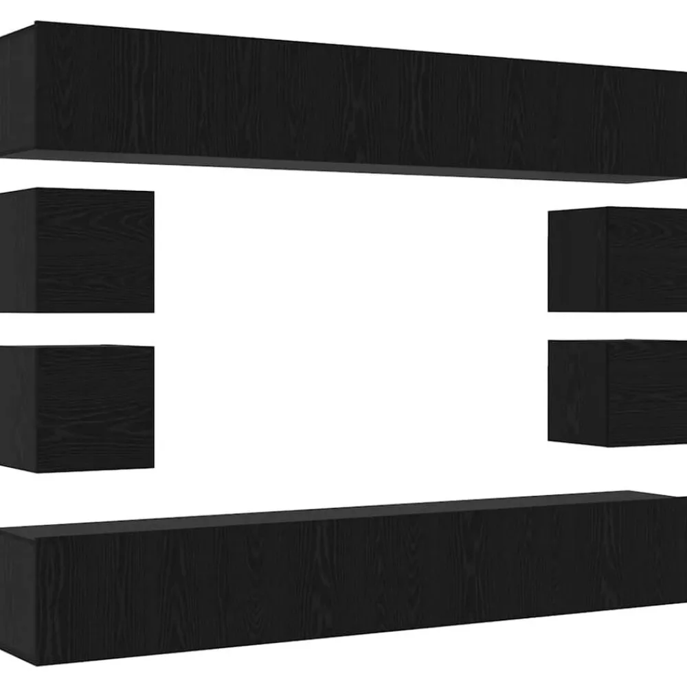 Tv-meubelset Wandgemonteerd Zwart Eiken Bewerkt hout>vidaXL Online