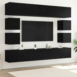 Tv-meubelset Wandgemonteerd Zwart Eiken Bewerkt hout>vidaXL Online