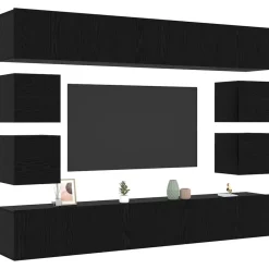 Tv-meubelset Wandgemonteerd Zwart Eiken Bewerkt hout><noscript><img width=