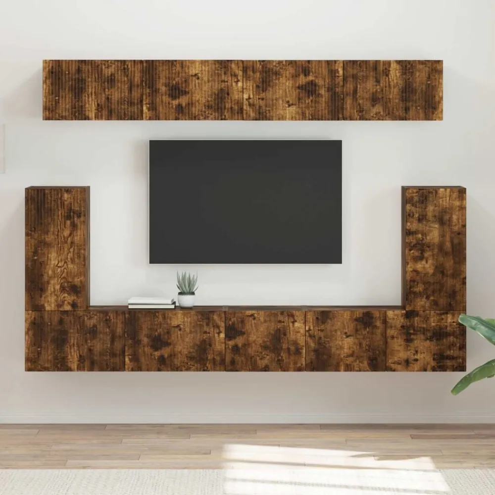 Tv-Meubels*vidaXL Tv-meubelset Wandgemonteerd 5 pcs Gerookt eiken Bewerkt hout