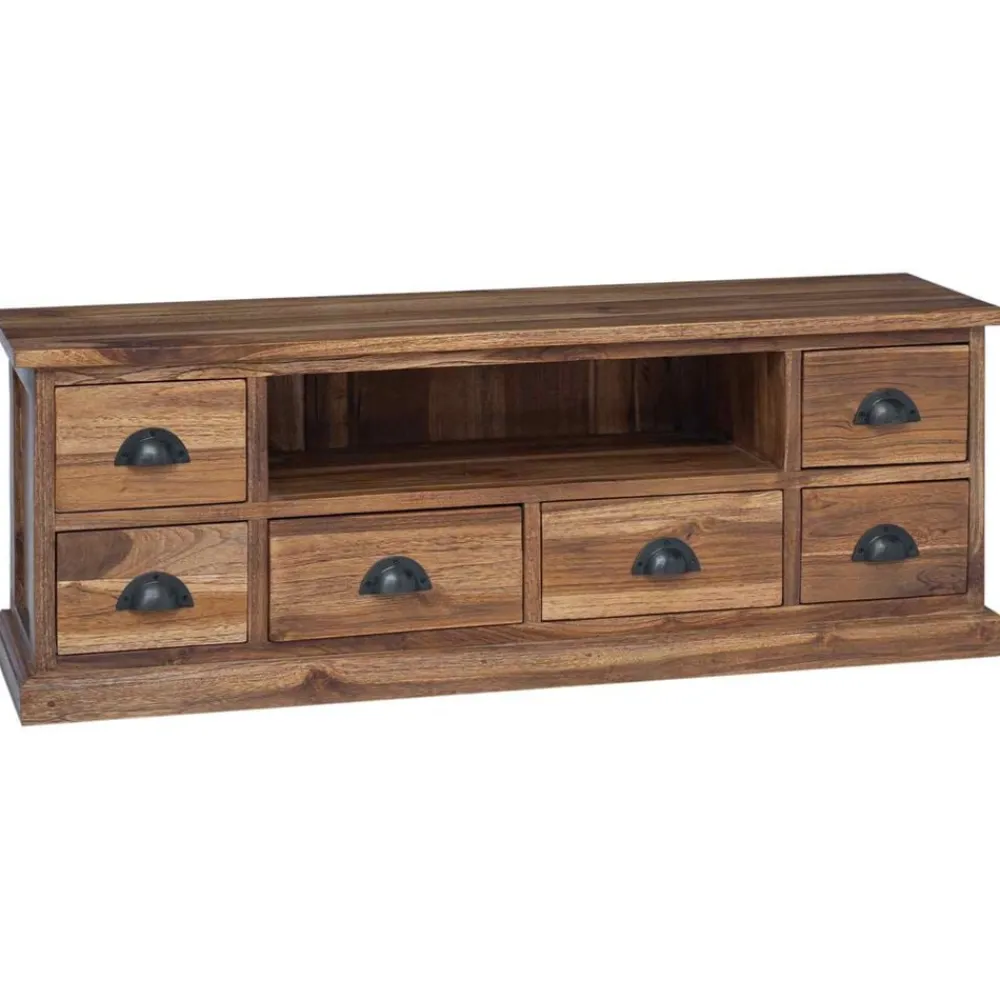 Tv-Meubels*vidaXL TV-standaard met lade Naturel 110 x 30 x 40 cm Massief Teakhout