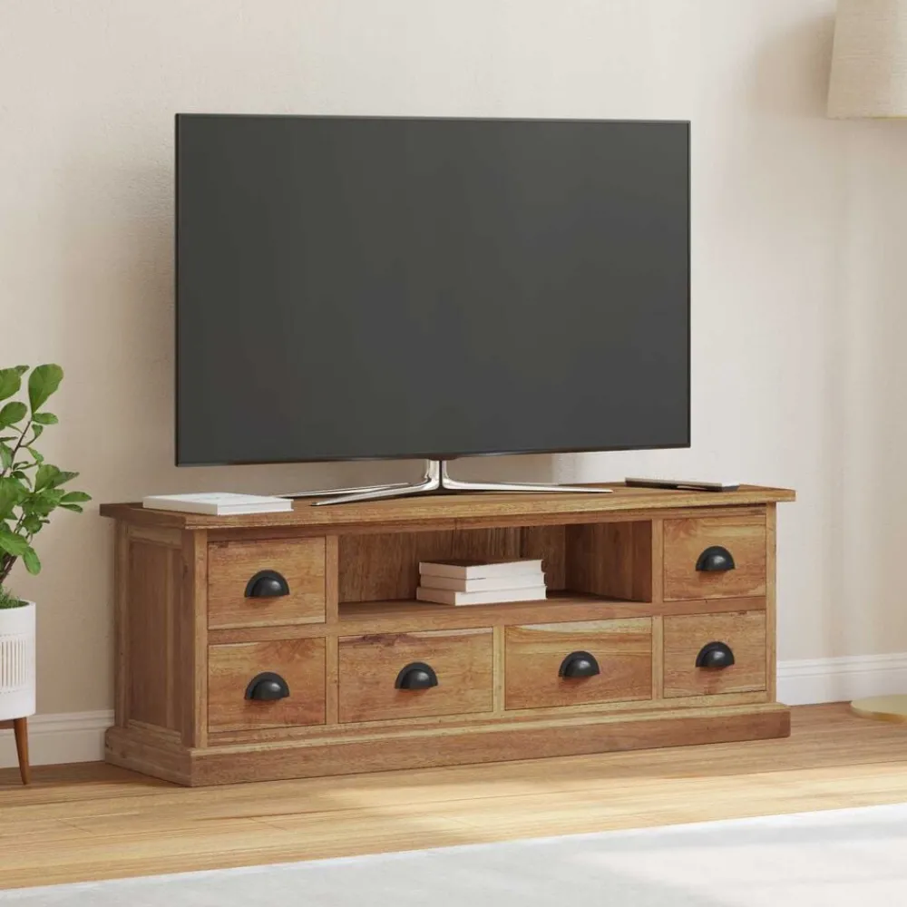 Tv-Meubels*vidaXL TV-standaard met lade Naturel 110 x 30 x 40 cm Massief Teakhout