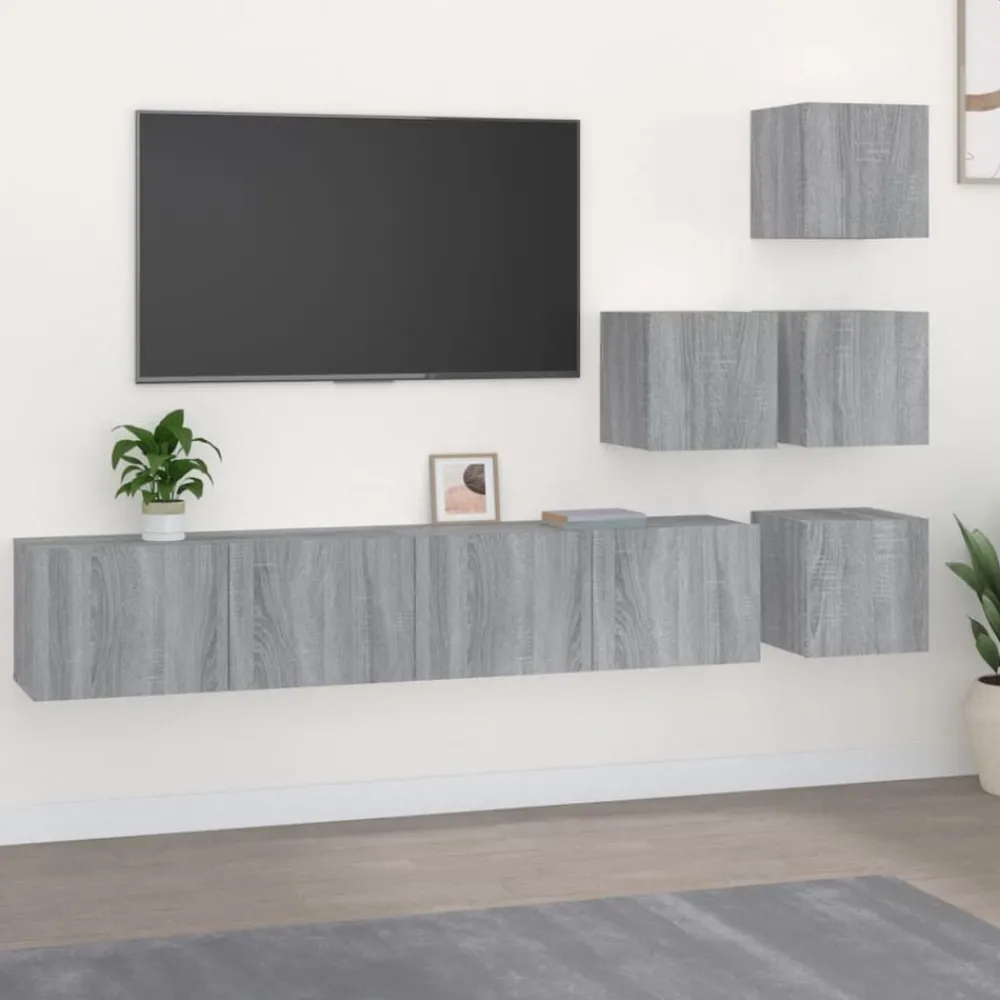 Tv-Meubels*vidaXL Tv-wandmeubel bewerkt hout eikenkleurig Grijs sonoma