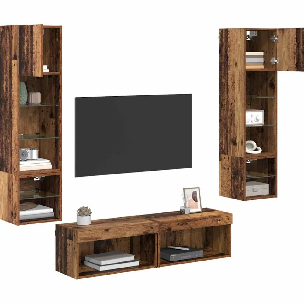 TV-wandmeubel met LED-striplichten 6 pcs Bewerkt hout>vidaXL Clearance