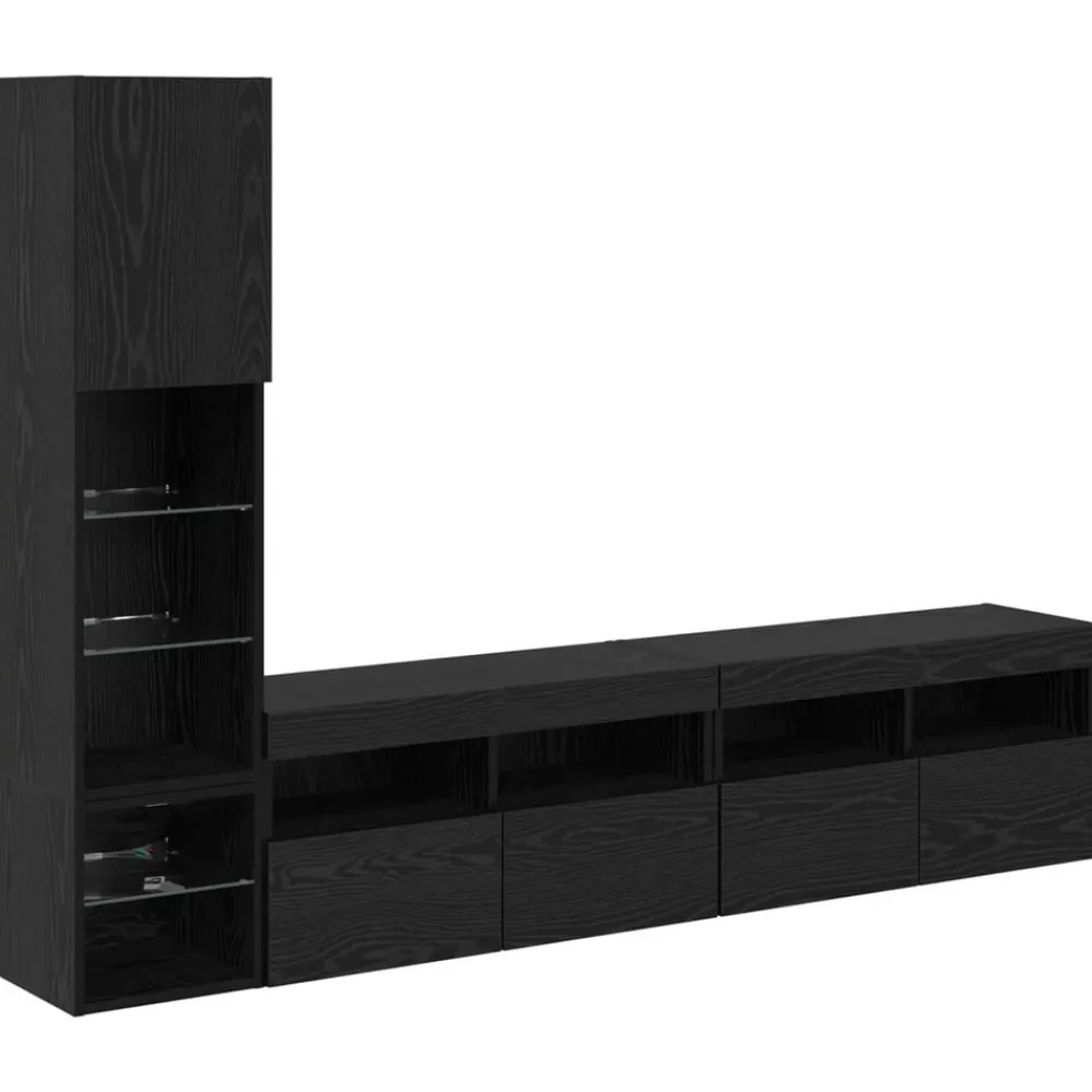 Tv-Meubels*vidaXL TV-wandmeubel met LED 4 pcs Bewerkt hout Zwart eiken