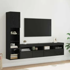 Tv-Meubels*vidaXL TV-wandmeubel met LED 4 pcs Bewerkt hout Zwart eiken