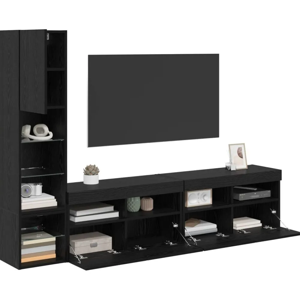 Tv-Meubels*vidaXL TV-wandmeubel met LED 4 pcs Bewerkt hout Zwart eiken