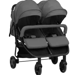 Onderweg*vidaXL Tweelingbuggy staal en zwart Donkergrijs