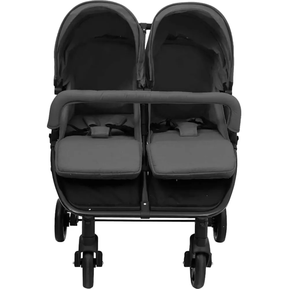 Onderweg*vidaXL Tweelingbuggy staal en zwart Donkergrijs