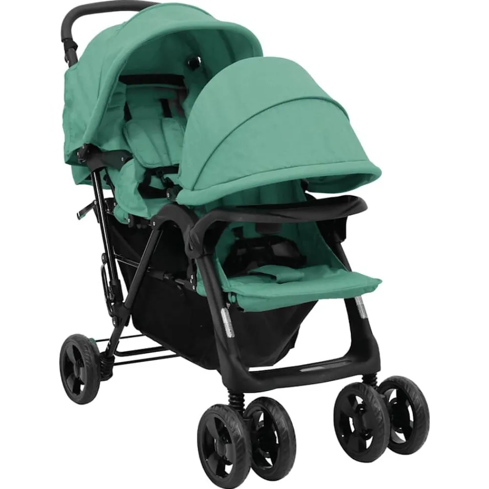 Onderweg*vidaXL Tweelingkinderwagen tandem staal Groen