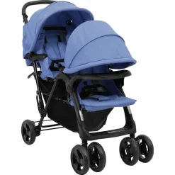 Onderweg*vidaXL Tweelingkinderwagen tandem staal Marineblauw