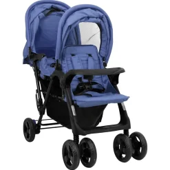 Onderweg*vidaXL Tweelingkinderwagen tandem staal Marineblauw