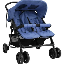 Onderweg*vidaXL Tweelingkinderwagen staal Marineblauw