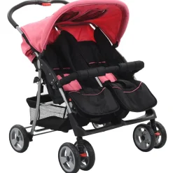 Tweelingkinderwagen staal en zwart>vidaXL