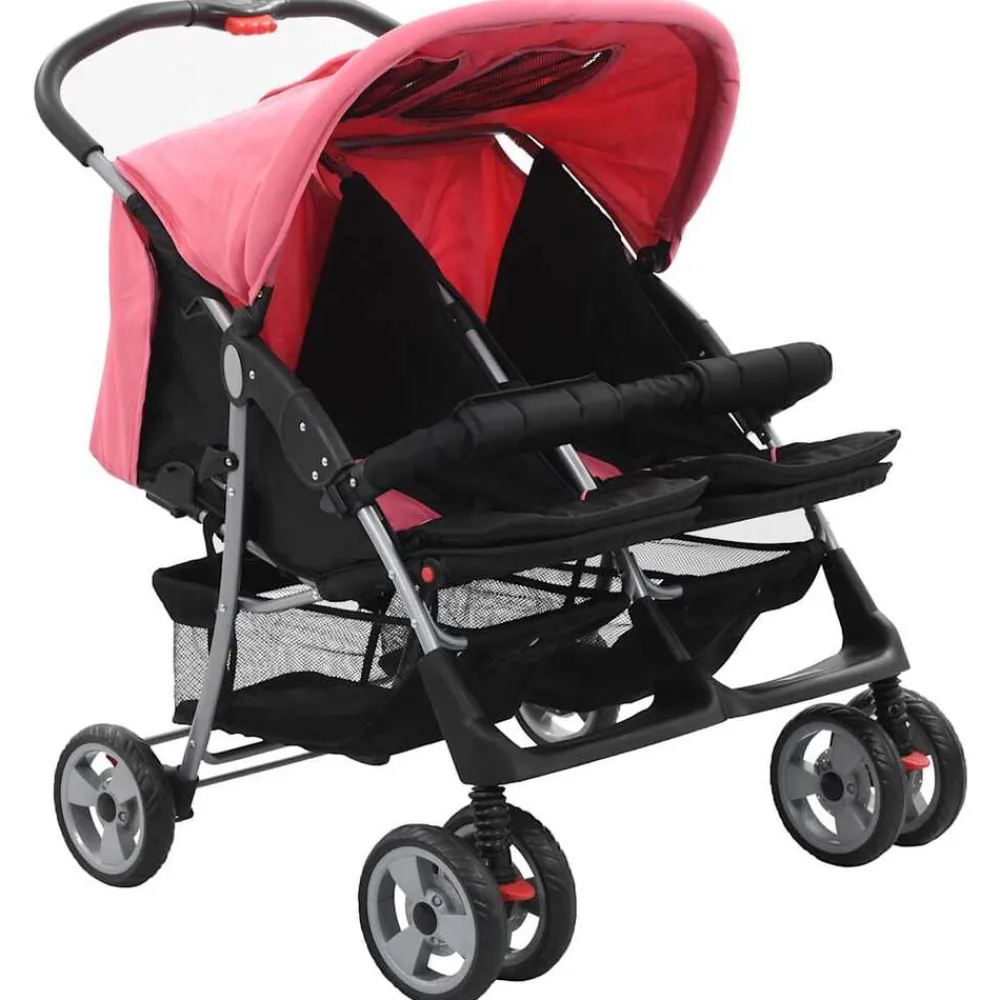 Tweelingkinderwagen staal en zwart>vidaXL