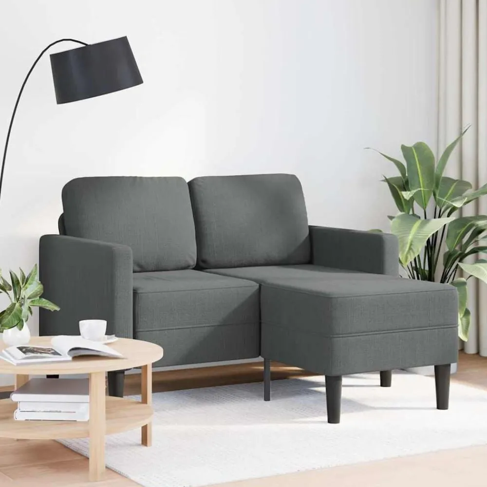 Banken*vidaXL Tweezitsbank met chaise longue L-vorm 125 cm stof Donkergrijs