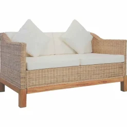 Tweezitsbank met kussens natuurlijk rattan>vidaXL New