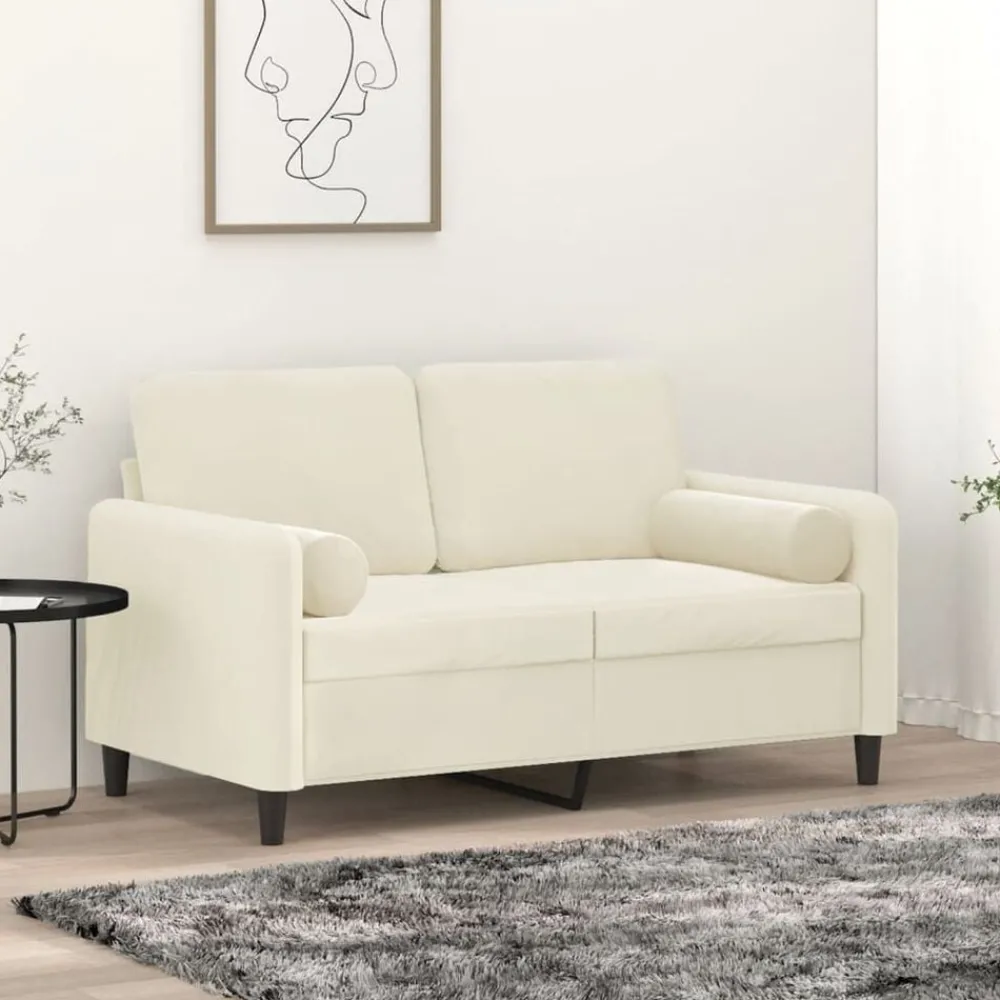 Banken*vidaXL Tweezitsbank met sierkussens 120 cm fluweel crèmekleurig Crème