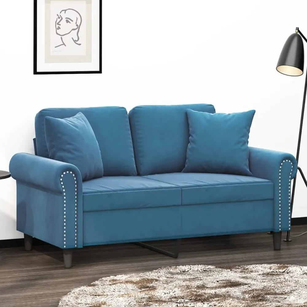 Banken*vidaXL Tweezitsbank met sierkussens 120 cm fluweel Blauw