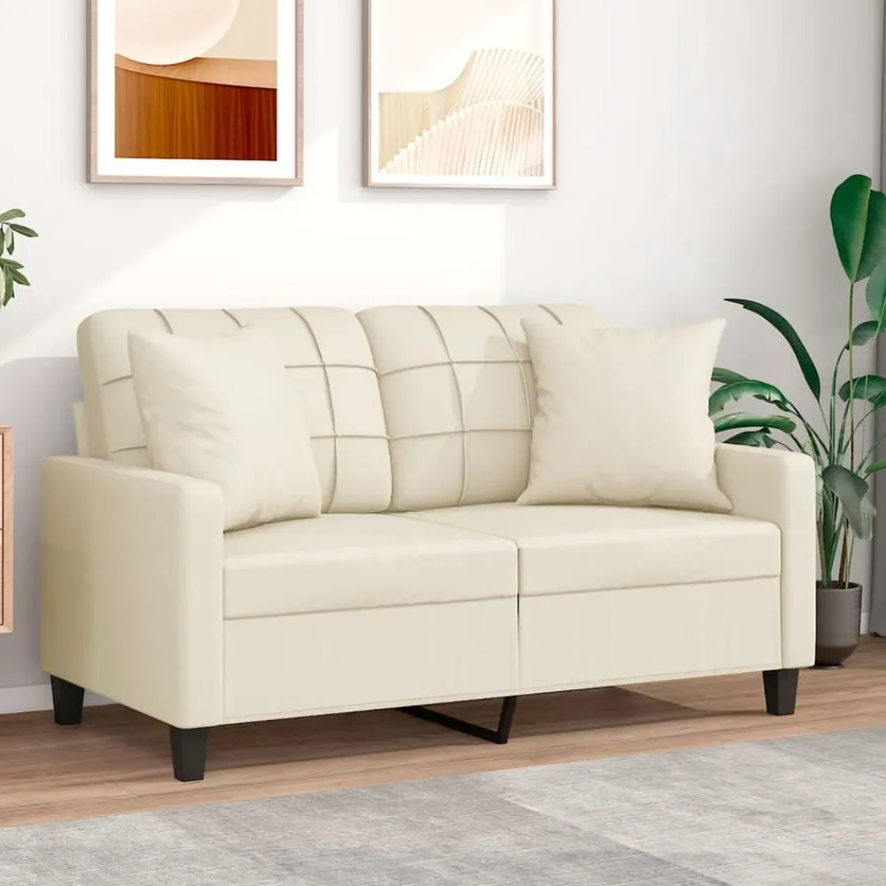 Tweezitsbank met sierkussens 120 cm kunstleer crèmekleurig>vidaXL Online