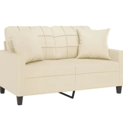 Tweezitsbank met sierkussens 120 cm kunstleer crèmekleurig><noscript><img width=