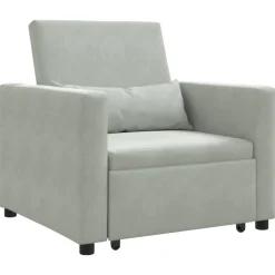Stoelen*vidaXL Uittrekbaar slaapbank eenpersoons met wielen Fluweel Lichtgrijs