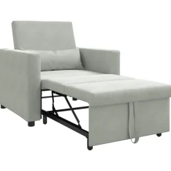 Stoelen*vidaXL Uittrekbaar slaapbank eenpersoons met wielen Fluweel Lichtgrijs