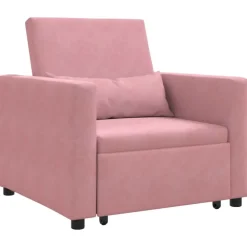 Stoelen*vidaXL Uittrekbaar slaapbank eenpersoons met wielen licht Fluweel Roze