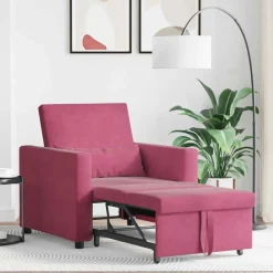 Stoelen*vidaXL Uittrekbaar slaapbank eenpersoons met wielen Fluweel Wijnrood
