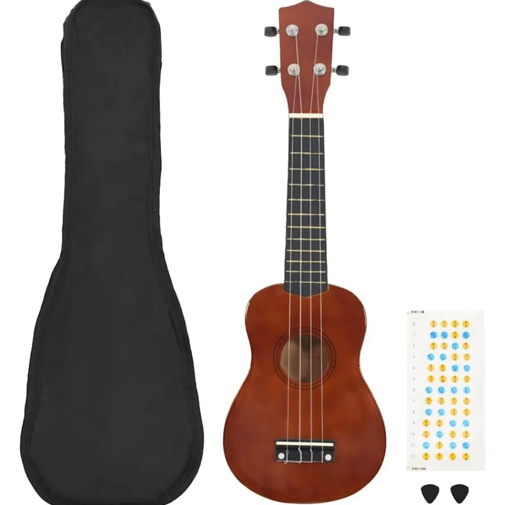 Ukuleleset met tas voor kinderen sopraan 21'' donkerhoutkleurig>vidaXL Discount