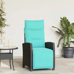 Verstelbare tuinstoel met bijzettafel poly rattan zwart>vidaXL Best