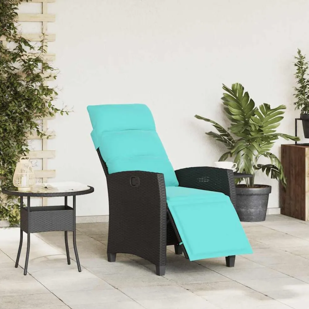 Verstelbare tuinstoel met bijzettafel poly rattan zwart>vidaXL Best
