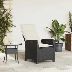 Verstelbare tuinstoel met bijzettafel poly rattan zwart><noscript><img width=